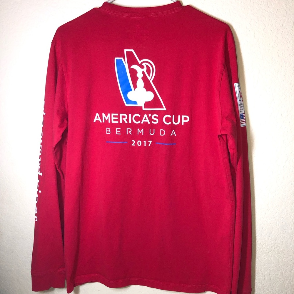 Vineyard Vines America's Cup Bermuda 2017 Red Long Sleeve Shirt, Small, EUC